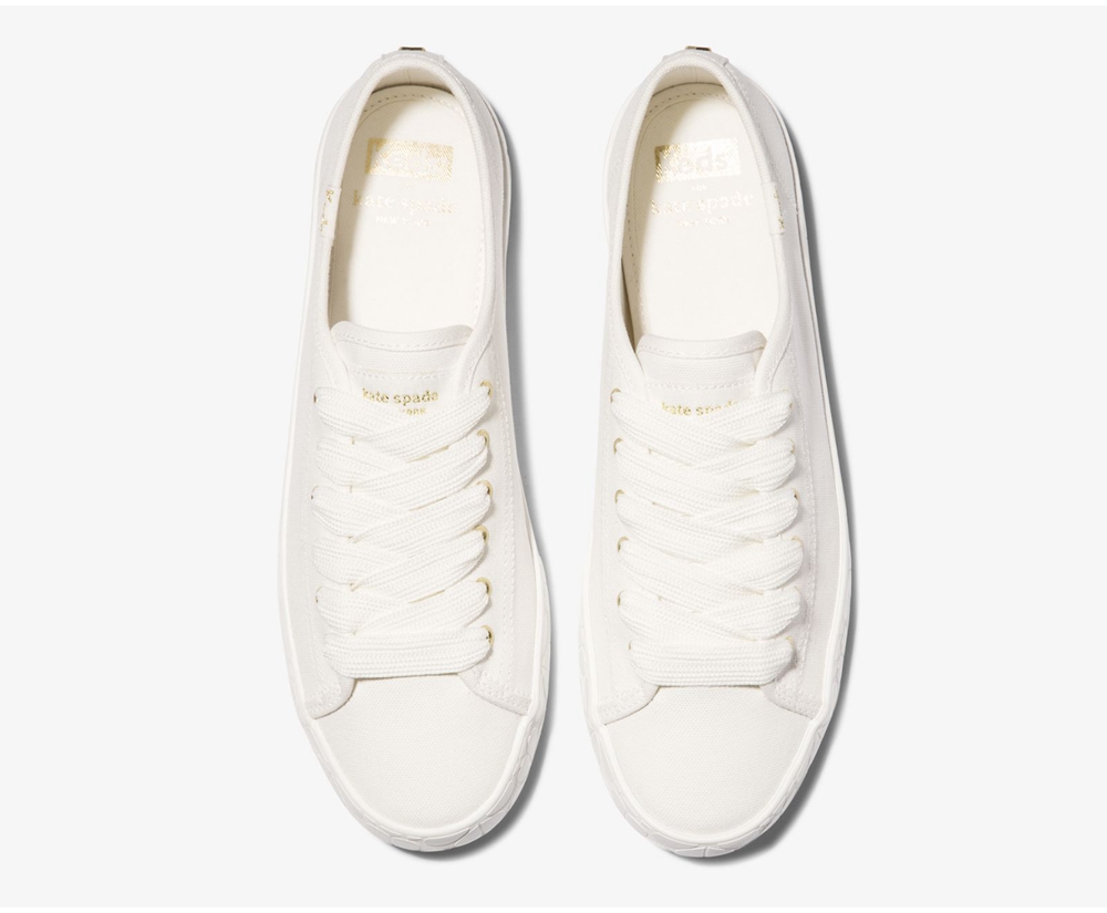 Basket Keds Femme Blanche - Kate Spade New York Kickstart Logo Foxing - 052-TQHLKJ